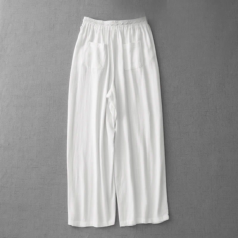 Buddha Stones Casual Pure Color Drawstring Simple Design Women's Cotton Pants With Pockets - image 8