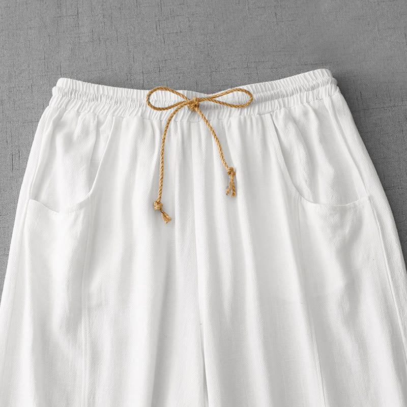 Buddha Stones Casual Pure Color Drawstring Simple Design Women's Cotton Pants With Pockets - image 9