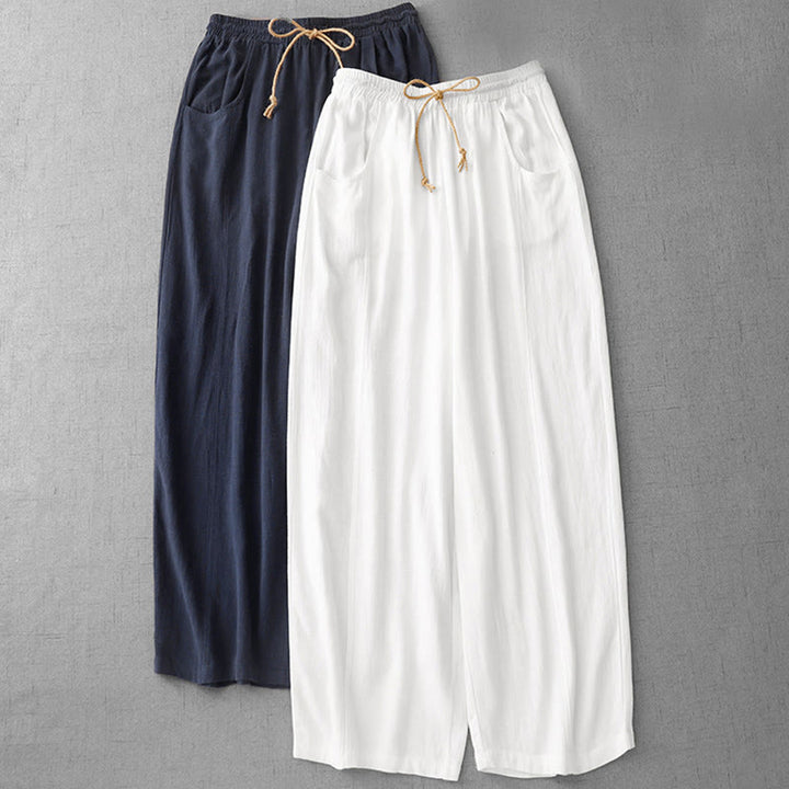 Buddha Stones Casual Pure Color Drawstring Simple Design Women's Cotton Pants With Pockets - image 16