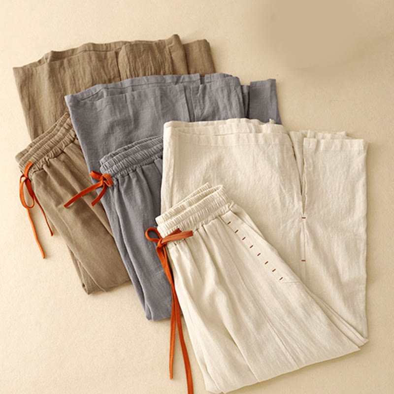 Buddha Stones Casual Side Slits Design Cotton Women's Wide Leg 7-8 Length Pants With Pockets - image 16