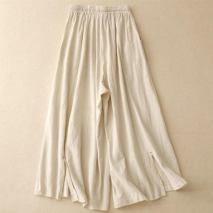 Buddha Stones Casual Side Slits Design Cotton Women's Wide Leg 7-8 Length Pants With Pockets - image 4