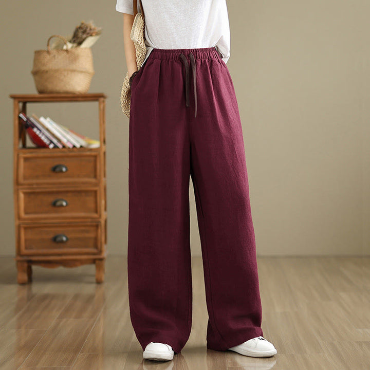 Buddha Stones Commute Retro Solid Color Women's Harem Drawstring Cotton Pants With Pockets - FireBrick - US8-10，UK/AU12-14，EU40-42 (2XL) - image 18