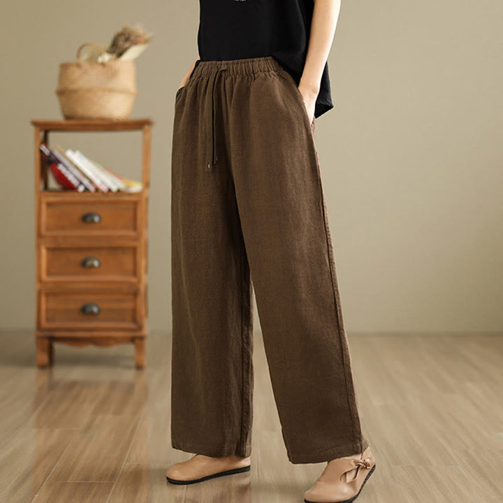 Buddha Stones Commute Retro Solid Color Women's Harem Drawstring Cotton Pants With Pockets - image 15