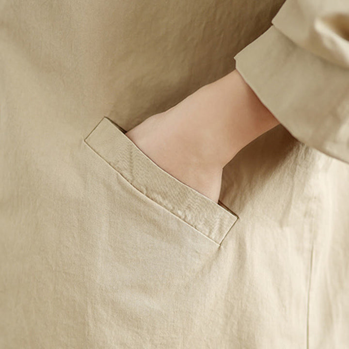 Buddha Stones Spring Plain Buttons Design Long Sleeve Women's Cotton Linen Jacket With Pockets - image 8