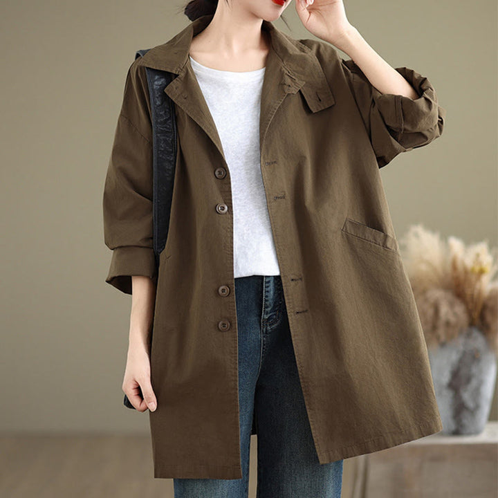 Buddha Stones Spring Plain Buttons Design Long Sleeve Women's Cotton Linen Jacket With Pockets - image 22