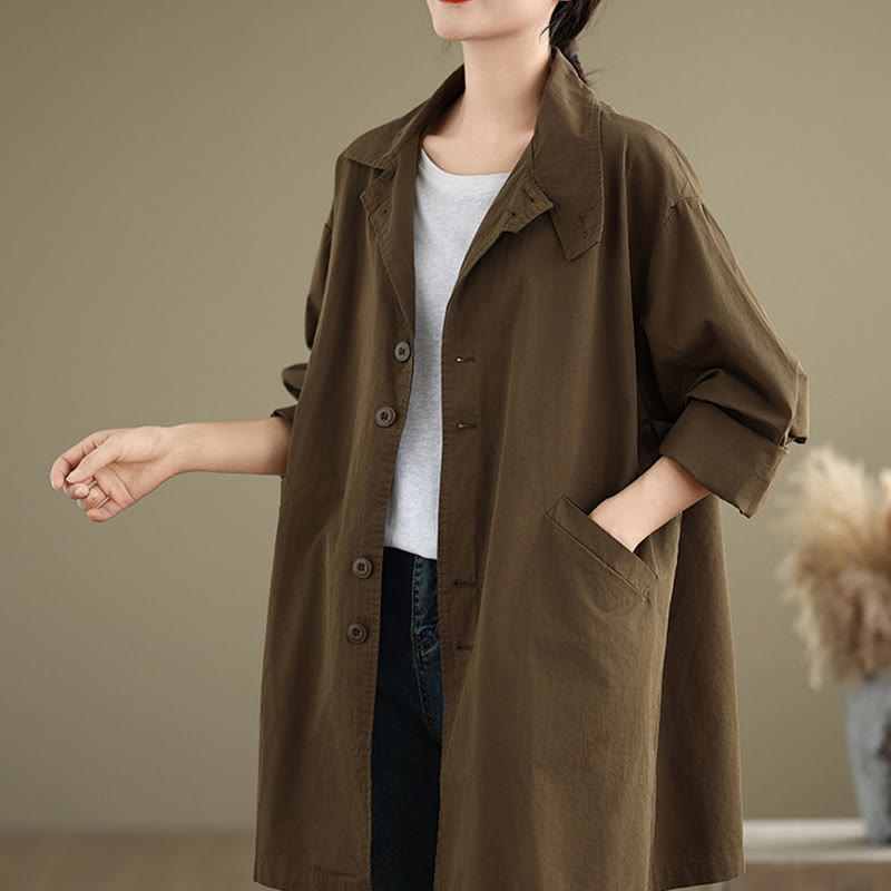 Buddha Stones Spring Plain Buttons Design Long Sleeve Women's Cotton Linen Jacket With Pockets - image 18