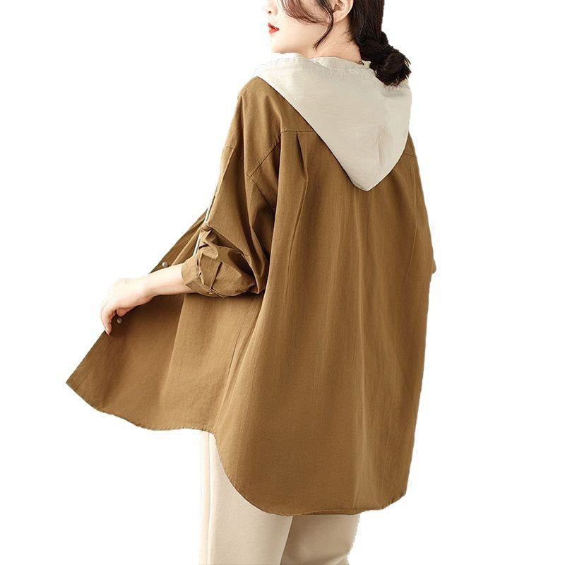 Buddha Stones Casual Commute Drawstring Hoodie Women's Cotton Linen Jacket With Pockets - image 16