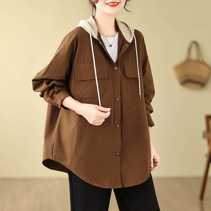 Buddha Stones Casual Commute Drawstring Hoodie Women's Cotton Linen Jacket With Pockets - image 2