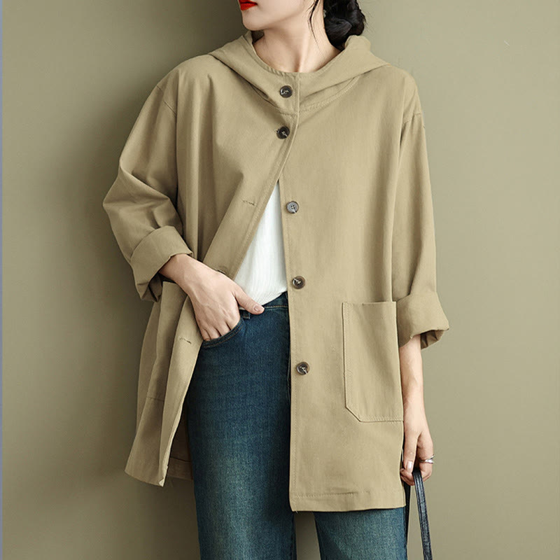 Buddha Stones Fall Vintage Hoodie Women's Cotton Linen Jacket With Front Pockets - image 10