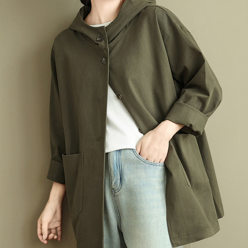 Buddha Stones Fall Vintage Hoodie Women's Cotton Linen Jacket With Front Pockets - image 3