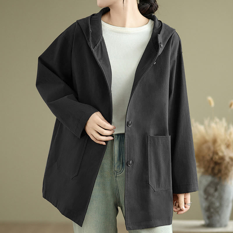 Buddha Stones Fall Vintage Hoodie Women's Cotton Linen Jacket With Front Pockets - image 20