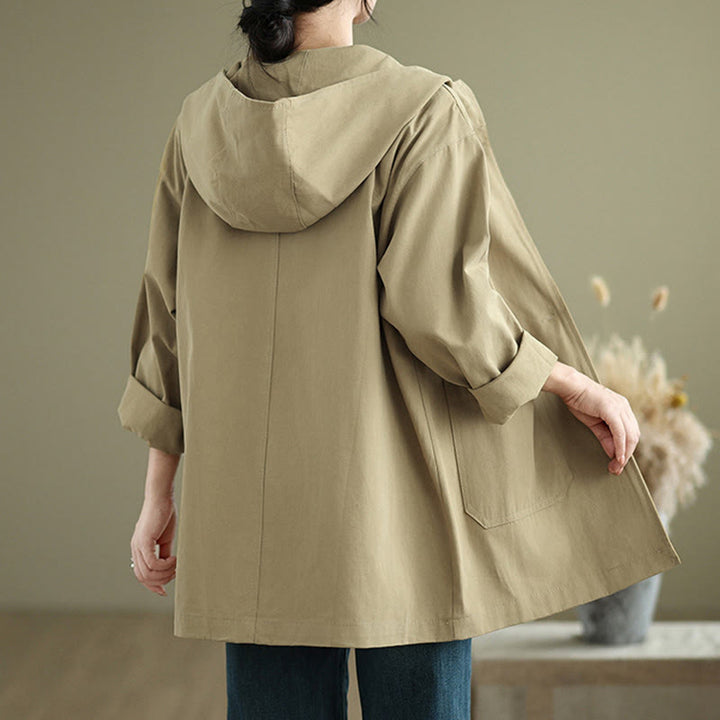 Buddha Stones Fall Vintage Hoodie Women's Cotton Linen Jacket With Front Pockets - image 9