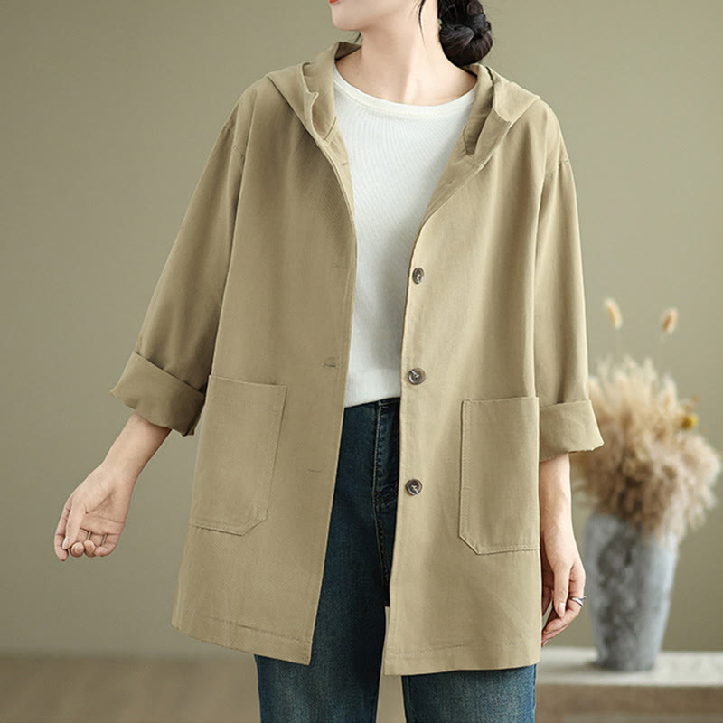 Buddha Stones Fall Vintage Hoodie Women's Cotton Linen Jacket With Front Pockets - image 8