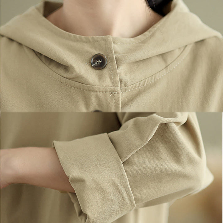 Buddha Stones Fall Vintage Hoodie Women's Cotton Linen Jacket With Front Pockets - image 14