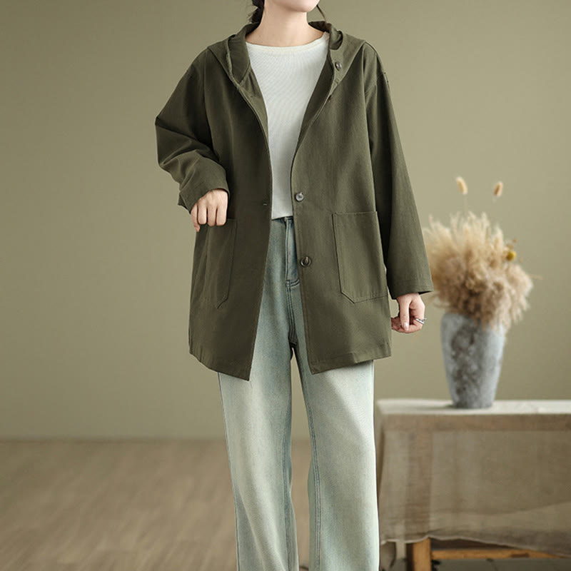 Buddha Stones Fall Vintage Hoodie Women's Cotton Linen Jacket With Front Pockets - image 6