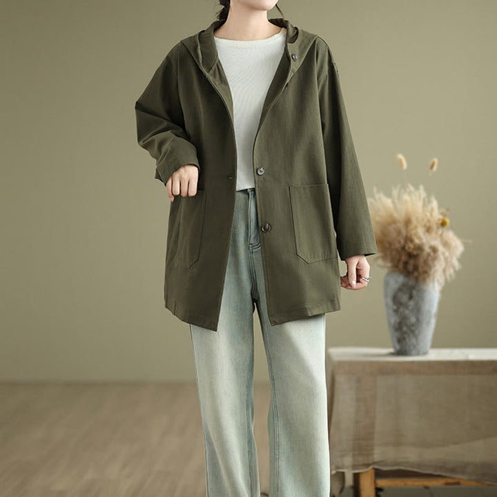 Buddha Stones Fall Vintage Hoodie Women's Cotton Linen Jacket With Front Pockets - image 6