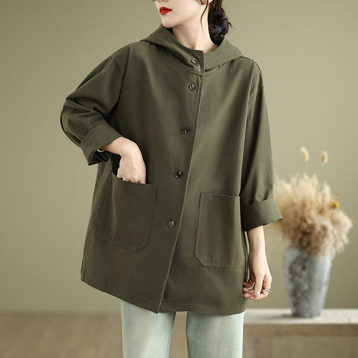 Buddha Stones Fall Vintage Hoodie Women's Cotton Linen Jacket With Front Pockets - image 3