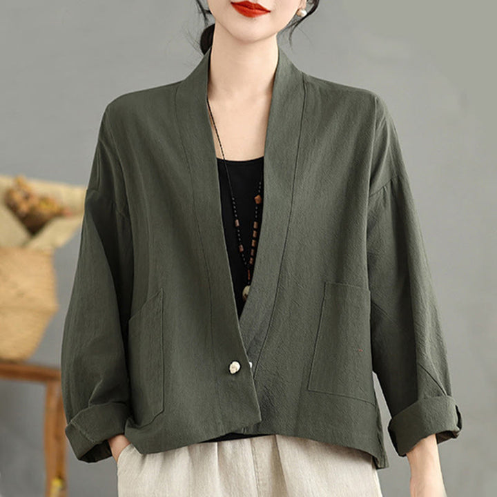 Buddha Stones Casual Vintage Plain Long Sleeve Open Front Jacket With Pockets - image 14