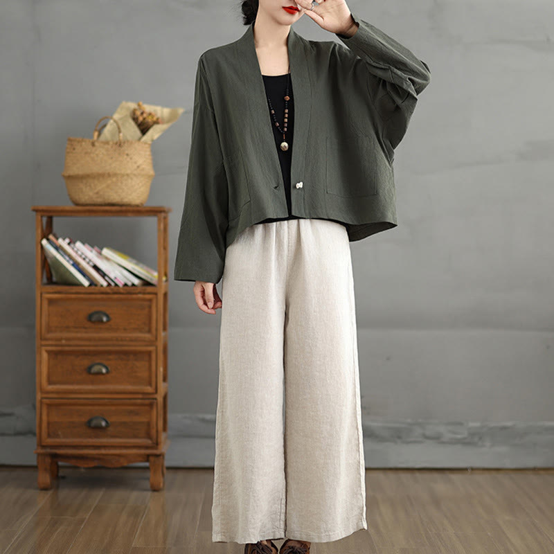 Buddha Stones Casual Vintage Plain Long Sleeve Open Front Cardigan Cotton Linen Jacket With Pockets - image 18