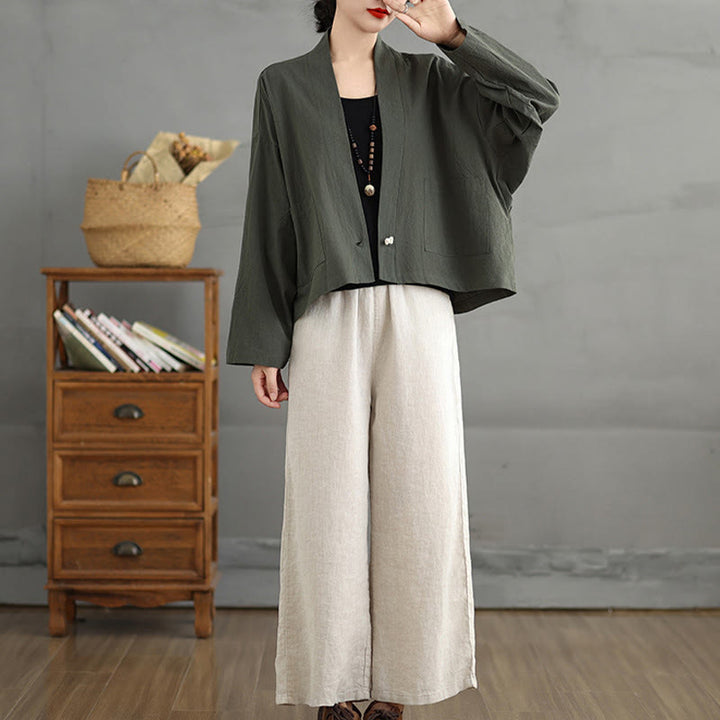 Buddha Stones Casual Vintage Plain Long Sleeve Open Front Cardigan Cotton Linen Jacket With Pockets - image 18