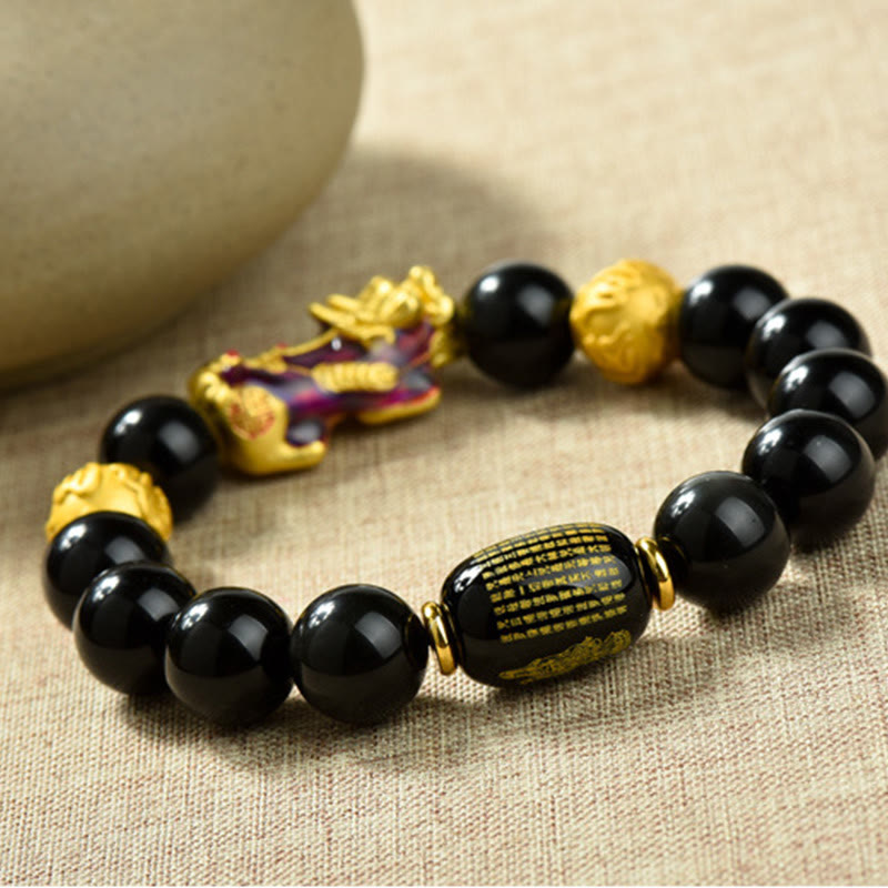 Buddha Stones Fengshui Copper Pixiu Rainbow Obsidian Beads Wealth Bracelet - image 11