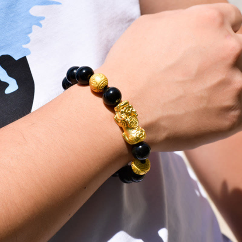 Buddha Stones Fengshui Copper Pixiu Rainbow Obsidian Beads Wealth Bracelet - image 28