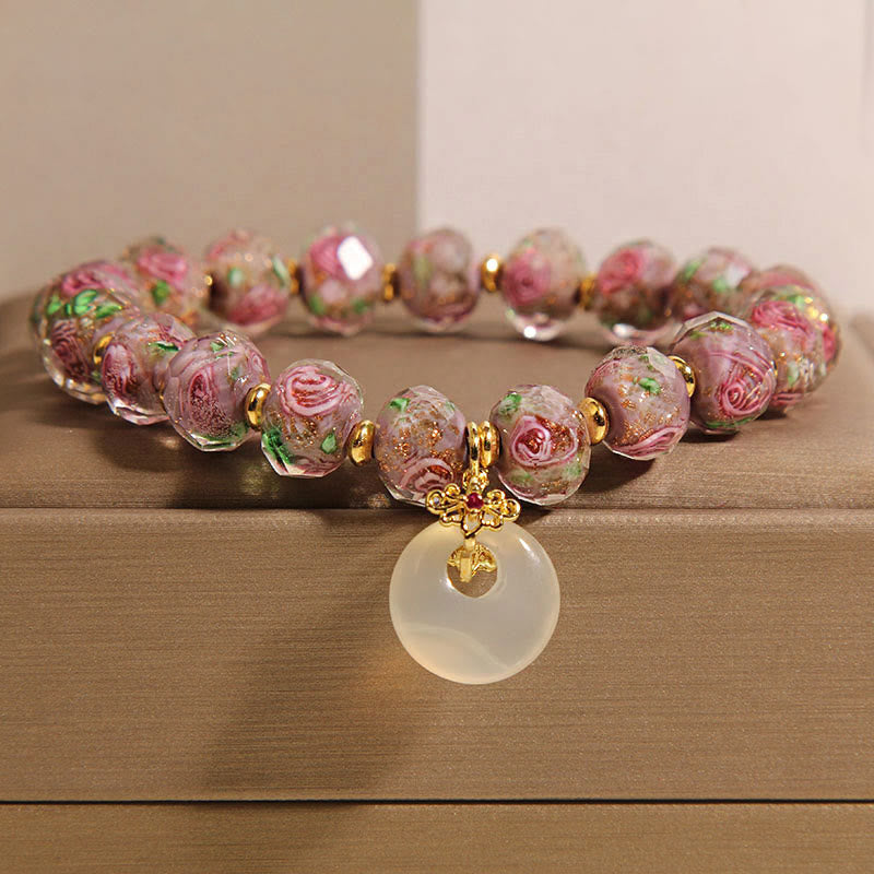 Buddha Stones Rose Liuli Glass Bead Peace Buckle Peace Bracelet - Liuli Glass Bead(Wrist Circumference: 16cm) - image 1