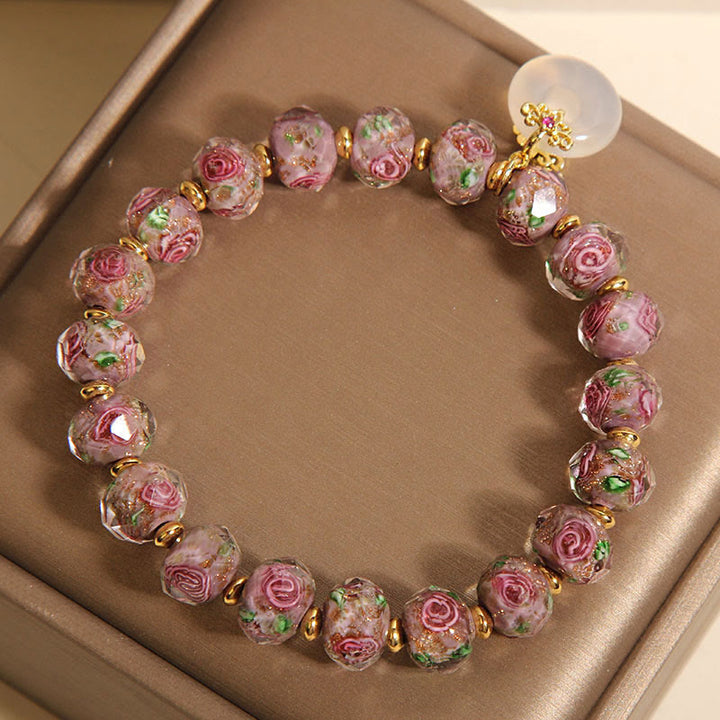 Buddha Stones Rose Liuli Glass Bead Peace Buckle Peace Bracelet - image 4
