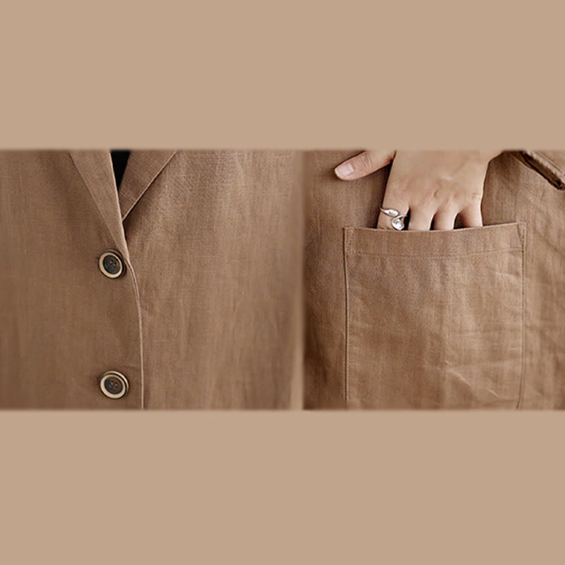 Buddha Stones Casual Fall Buttons Design Lapel Women's Cotton Linen Coat With Pockets - image 13
