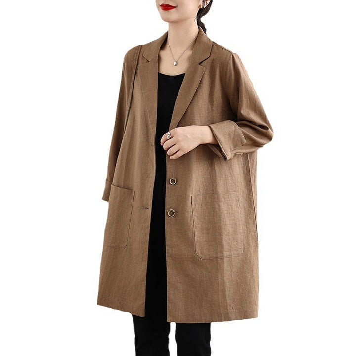 Buddha Stones Casual Fall Buttons Design Lapel Women's Cotton Linen Coat With Pockets - image 16