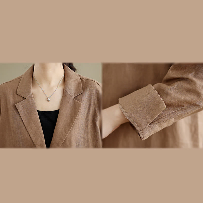 Buddha Stones Casual Fall Buttons Design Lapel Women's Cotton Linen Coat With Pockets - image 12