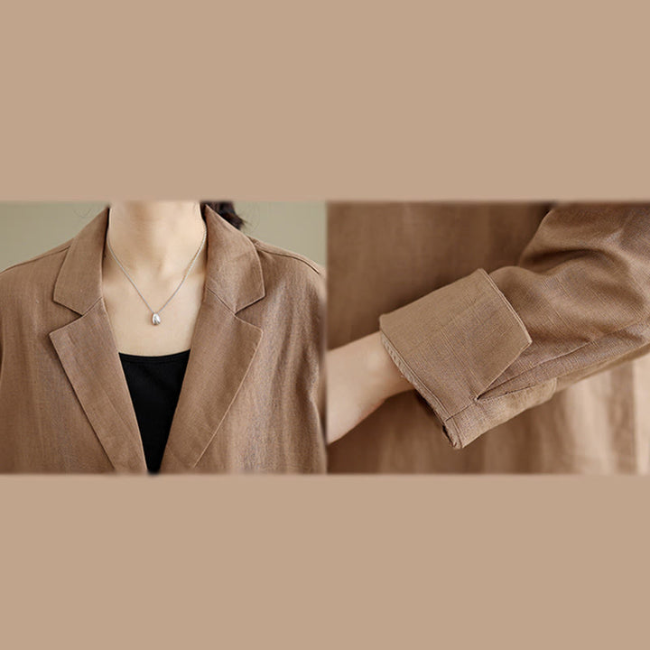 Buddha Stones Casual Fall Buttons Design Lapel Women's Cotton Linen Coat With Pockets - image 12