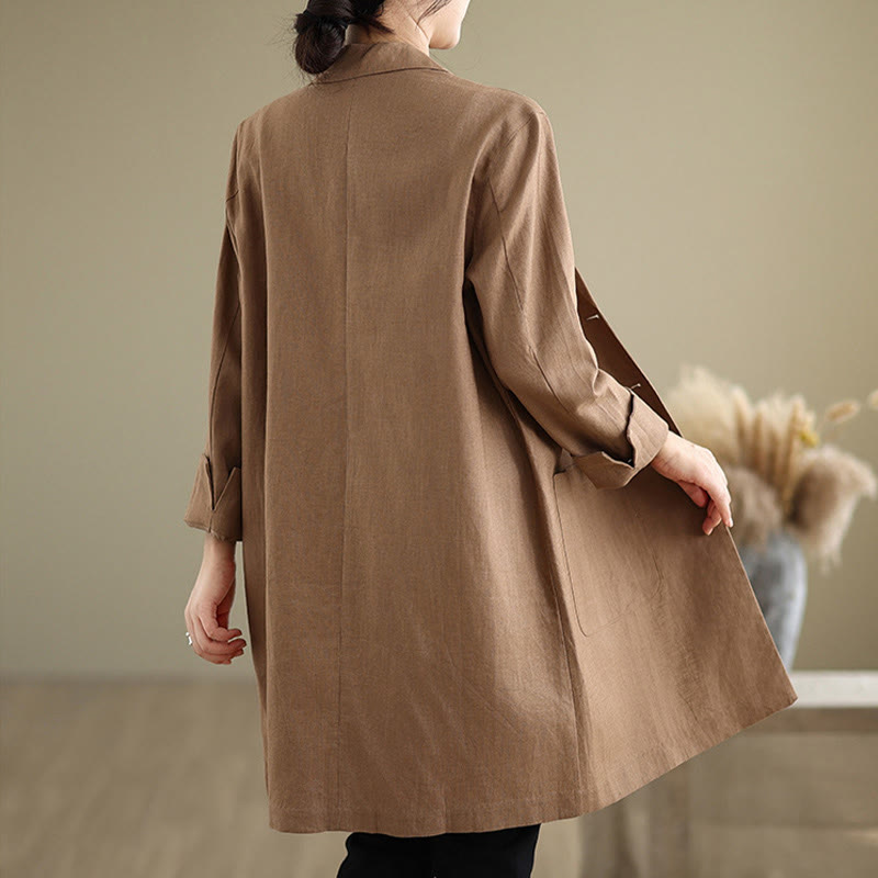 Buddha Stones Casual Fall Buttons Design Lapel Women's Cotton Linen Coat With Pockets - image 9