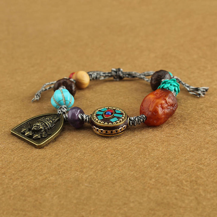 Buddha Stones Tibetan Buddha's Eye Turquoise Lotus Zakiram Protection Rope Bracelet - image 5