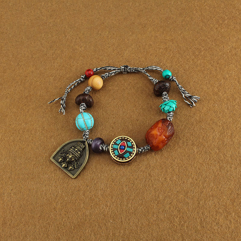 Buddha Stones Tibetan Buddha's Eye Turquoise Lotus Zakiram Protection Rope Bracelet - image 2