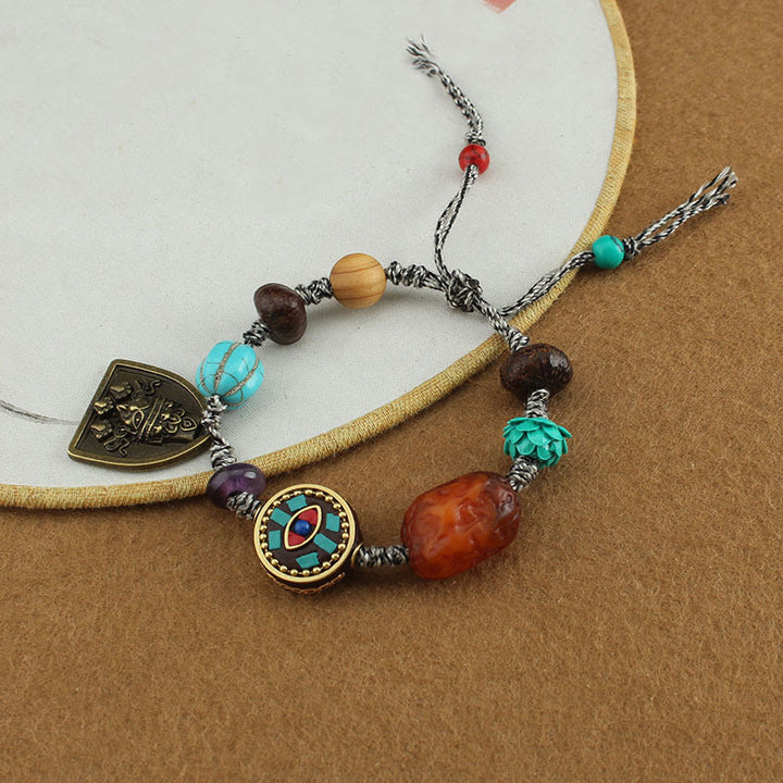 Buddha Stones Tibetan Buddha's Eye Turquoise Lotus Zakiram Protection Rope Bracelet - image 9