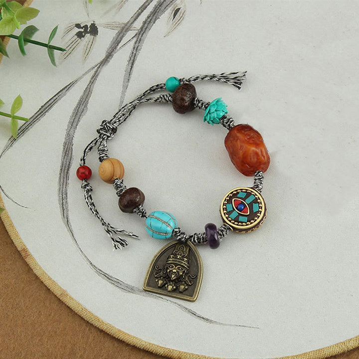 Buddha Stones Tibetan Buddha's Eye Turquoise Lotus Zakiram Protection Rope Bracelet - image 10