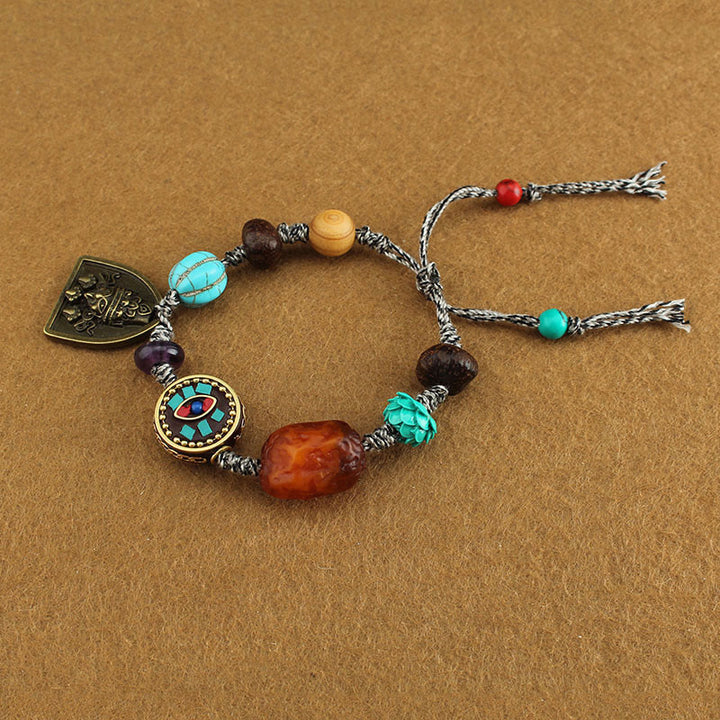 Buddha Stones Tibetan Buddha's Eye Turquoise Lotus Zakiram Protection Rope Bracelet - image 4