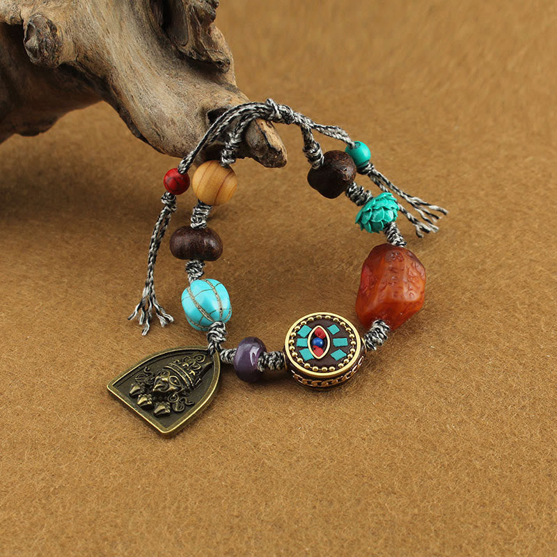 Buddha Stones Tibetan Buddha's Eye Turquoise Lotus Zakiram Protection Rope Bracelet - Buddha's Eye & Zakiram - image 1