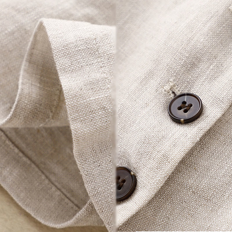 Buddha Stones Commute Retro Pure Color Lapel Cotton Linen Women's Jacket With Pockets - image 9