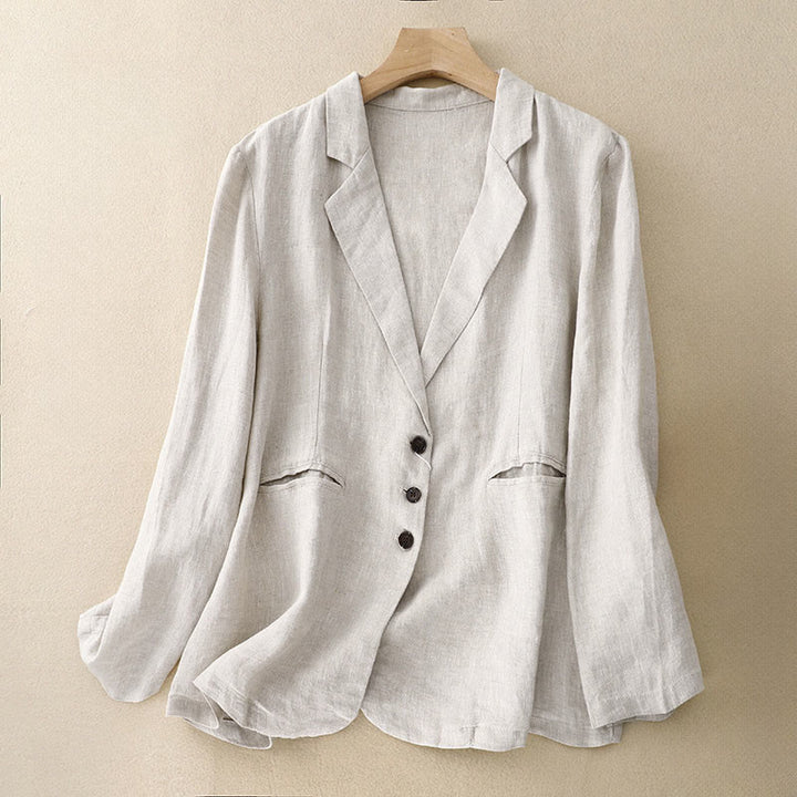 Buddha Stones Commute Retro Pure Color Lapel Women's Jacket With Pockets - FloralWhite - US12，UK/AU16，EU44 (2XL) - image 7