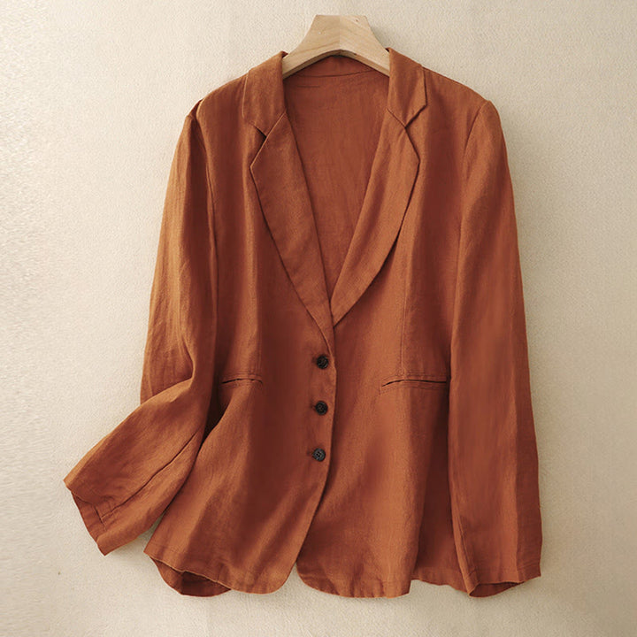 Buddha Stones Commute Retro Pure Color Lapel Cotton Linen Women's Jacket With Pockets - OrangeRed - US14，UK/AU18，EU46 (2XL) - image 13