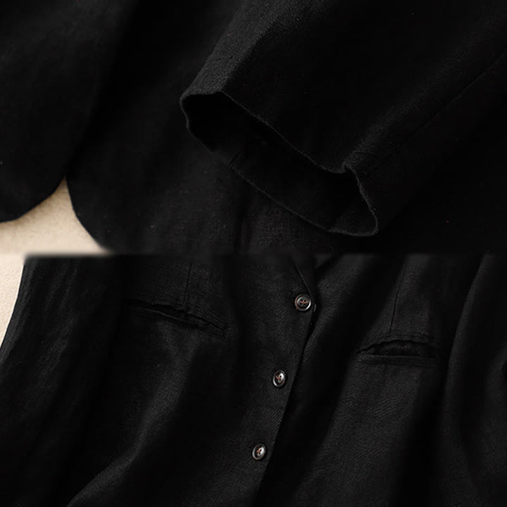 Buddha Stones Commute Retro Pure Color Lapel Cotton Linen Women's Jacket With Pockets - image 6