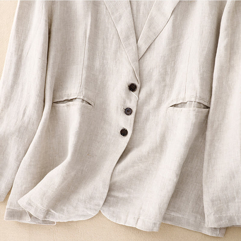 Buddha Stones Commute Retro Pure Color Lapel Cotton Linen Women's Jacket With Pockets - image 11