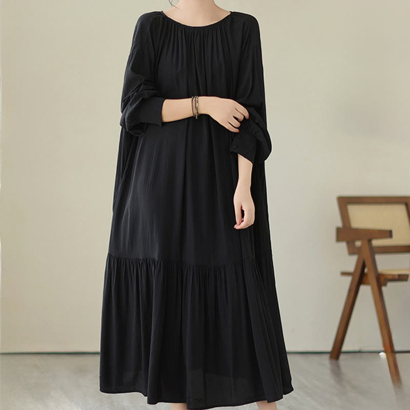Buddha Stones Casual Plain Two-sided Style Dress Chiffon Midi Dress With Pockets - image 2