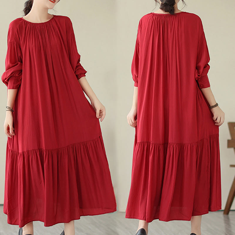 Buddha Stones Casual Plain Two-sided Style Dress Chiffon Midi Dress With Pockets - image 9