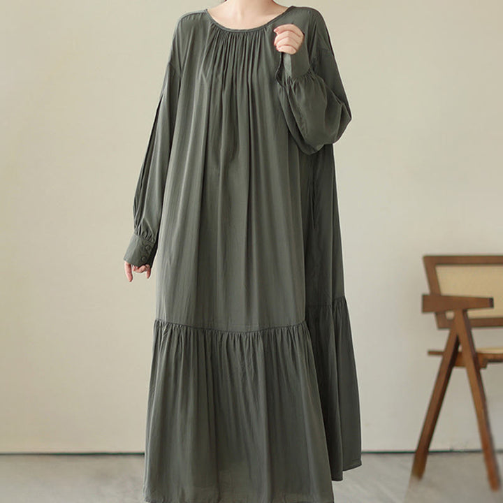 Buddha Stones Casual Plain Two-sided Style Dress Chiffon Midi Dress With Pockets - DarkOliveGreen - US4-6，UK/AU8-10，EU36-38 (F) - image 10