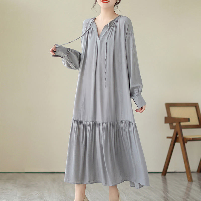 Buddha Stones Casual Plain Two-sided Style Dress Chiffon Midi Dress With Pockets - image 22