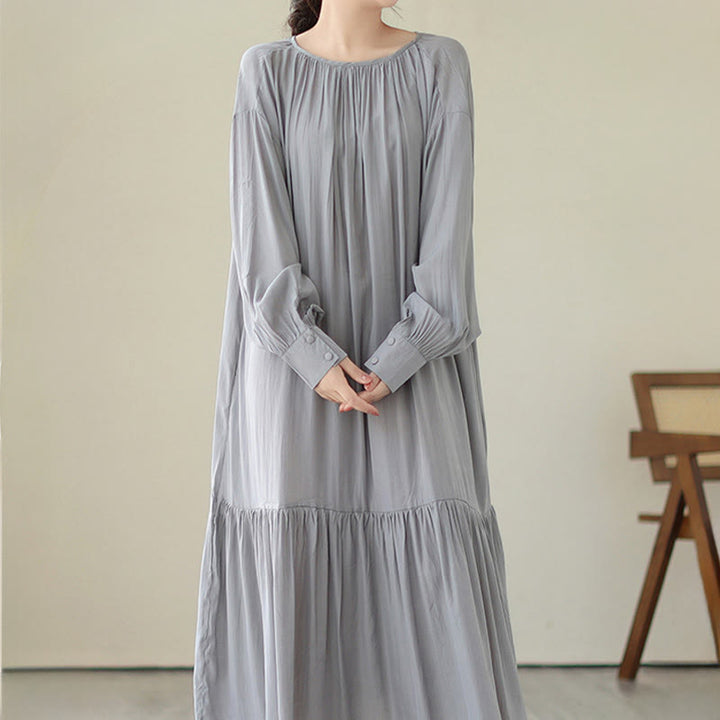Buddha Stones Casual Plain Two-sided Style Dress Chiffon Midi Dress With Pockets - image 23