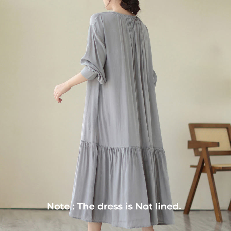 Buddha Stones Casual Plain Two-sided Style Dress Chiffon Midi Dress With Pockets - image 20